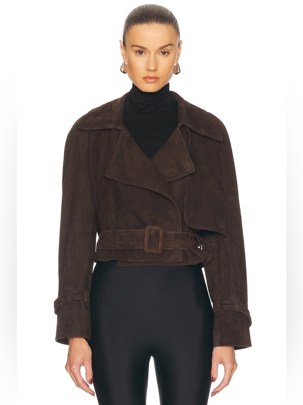 Nour Hammour Hatti Cropped Suede Jacket in chocolate brown - Picture 3 of 16